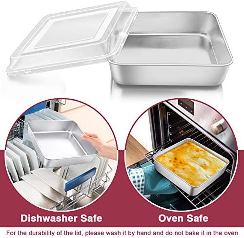 P&P CHEF 8” x 8” Baking Pan with Lid, Square Cake Pan with Lid, 4 Pcs