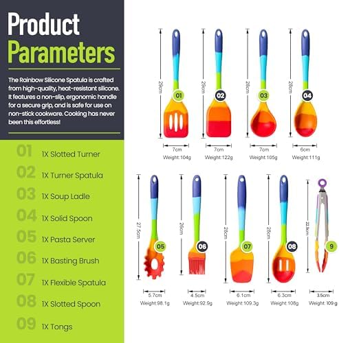 9-Piece Rainbow Silicone Spatula Set, Multicolor