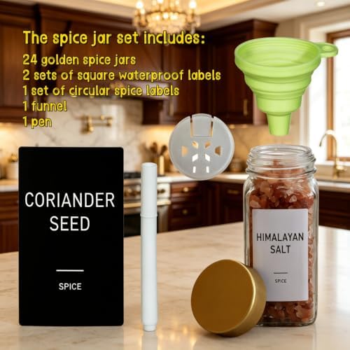 24 Spice Jars with Labels, 4oz Seasoning Jars for Cabinets, Drawers