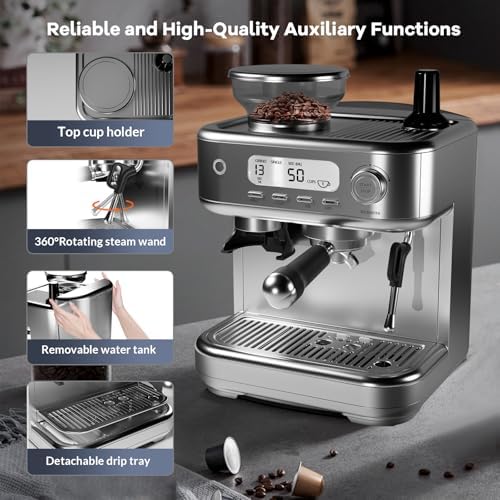 15 Bar Stainless Steel Espresso Machine with Grinder