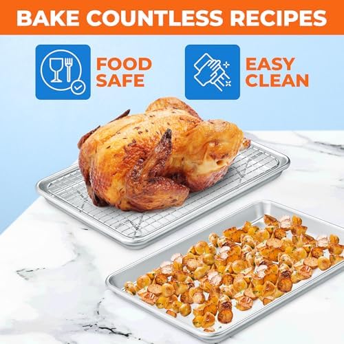 Baking Pan Set - 10.5" x 15" Aluminum Baking Pan with Stainless Steel
