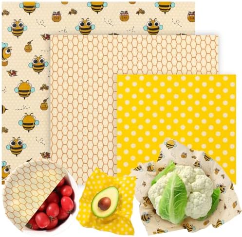 Reusable Beeswax Food Wraps Set - 3 Pack (S,M,L) for Bread