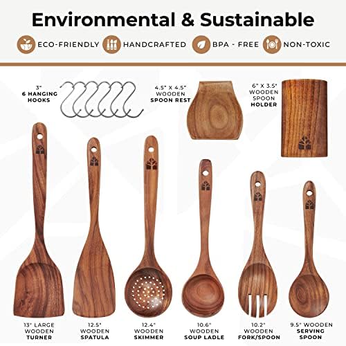 8-Piece Wooden Utensil Set with Holder