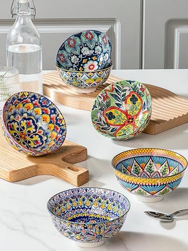 HENXFEN LEAD Boho Ceramic Dessert & Snack Bowls Set of 6, 10 oz