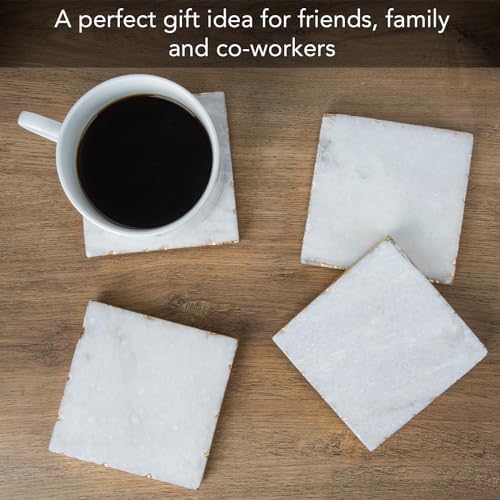 Thirstystone Square White Marble/Gold Edged Coasters (Set of 4)