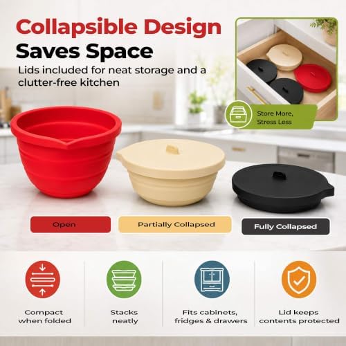 15-Piece Collapsible Silicone Mixing Bowl Set with Lids & Spatula