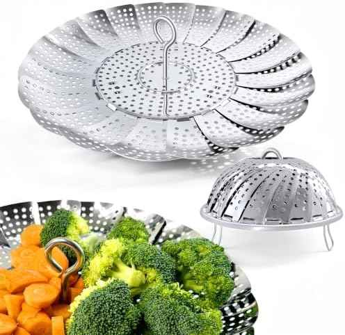 Sayfine Vegetable Steamer Basket, Premium Stainless Steel Veggie Steamer Basket - Folding Expandable Steamers to Fits Various Size Pot (Foldable Large)