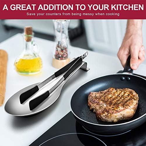 E-far Spoon Rest Set of 2, Stainless Steel Spoon Ladle Holder Spatula