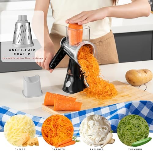 Brieftons 4-Blade Rotary Cheese Grater with Handle
