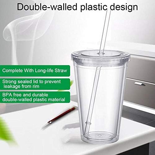 2Pack Clear Tumbler with Lid and Straw, Double-Wall Insulated Plastic