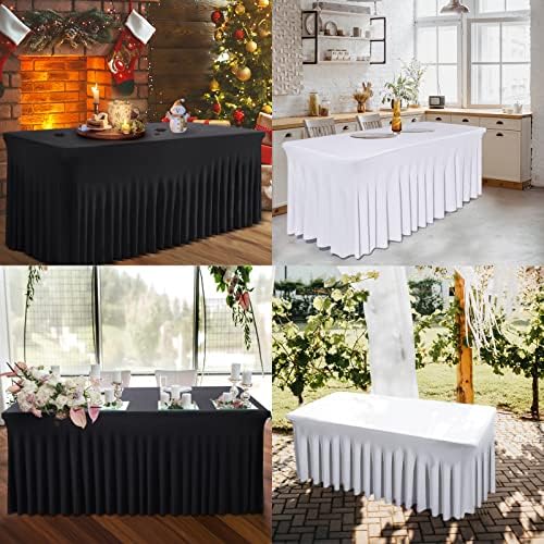 BDDC One-Piece Spandex Black Table Cloth Skirt for 6FT Rectangle