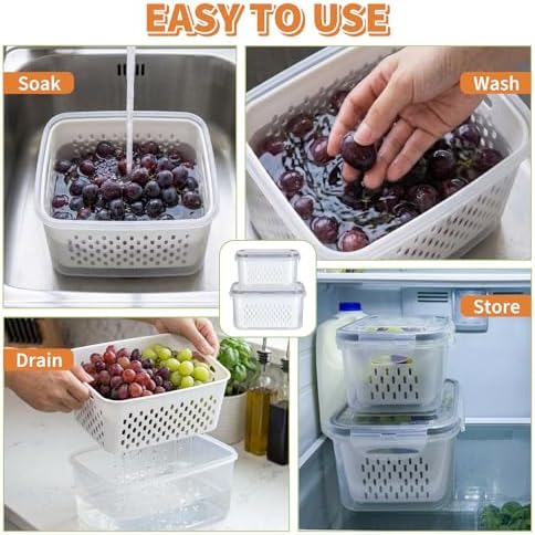 2-Pack Grape Containers with Built-In Drain Basket