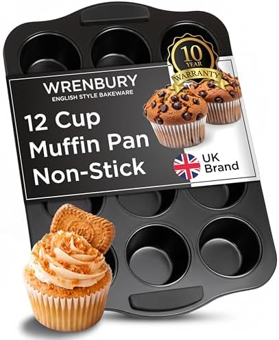 Wrenbury Deep Muffin Pan 12 Cup - Nonstick Cupcake Tin, 1.4in Wells