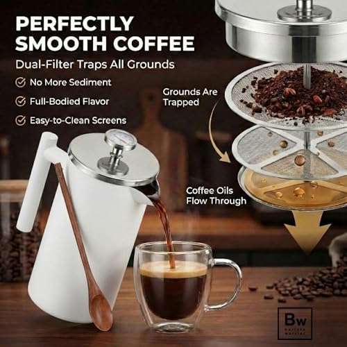 Barista Warrior French Press, White Stainless Steel