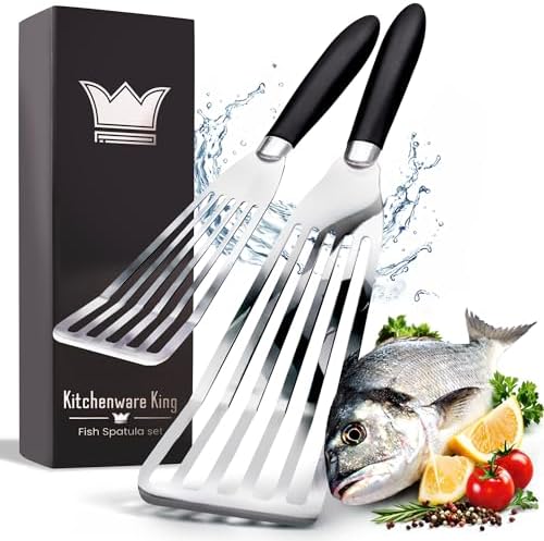 Fish Spatula Stainless Steel Set - 1 Large + 1 Small stainless