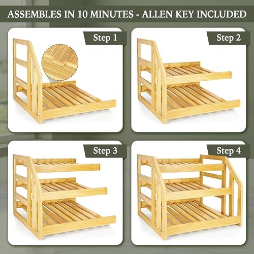 Bamboo Can Organizer for Pantry Cabinet, 3 Tier Tilt Rack Holds 36