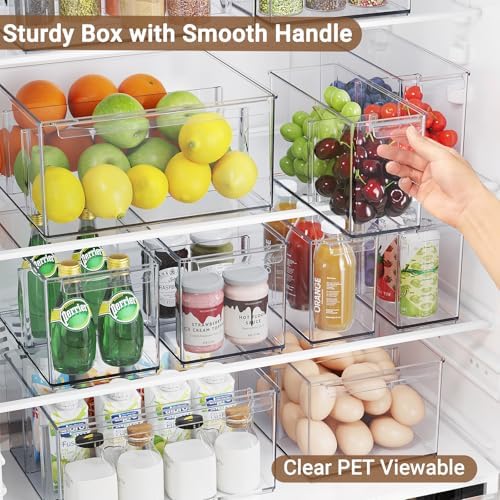 Clear Plastic Storage Bins with Dividers for Fridge Pantry Organizers