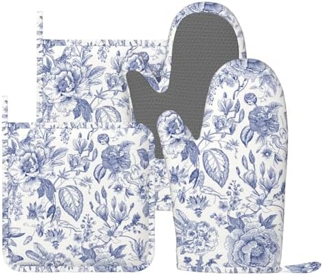Vintage Flower Oven Mitt and Pot Holder Set, 4, Silicone
