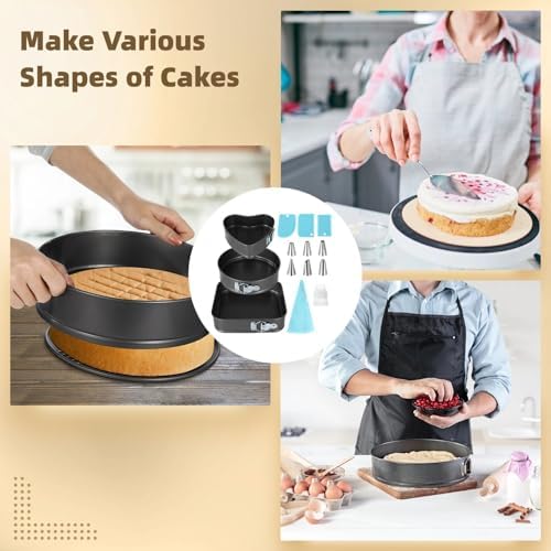 Springform Cake Pans Set, 3 PCS Heart Round Square Shape, Leakproof