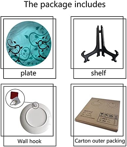XISUNYA 8 Inch Teal Ceramic Decorative Plate,Winding Tendrils Leaves