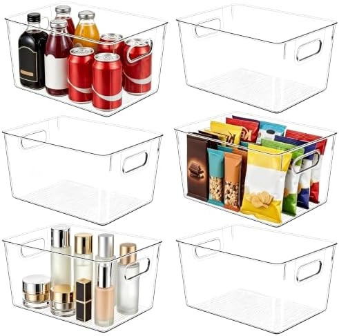6 Pack Clear Plastic Storage Bins, Kitchen Pantry Organizer
