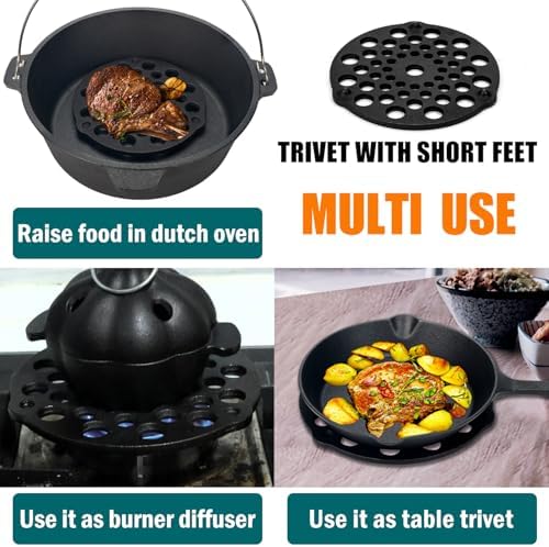 Cast Iron Trivet 2 PCS Set, 8-inch, Meat Rack, Cast Iron Grate for