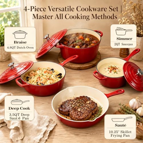 Enameled Cast Iron Cookware Set, Dutch Oven for Bread Baking &