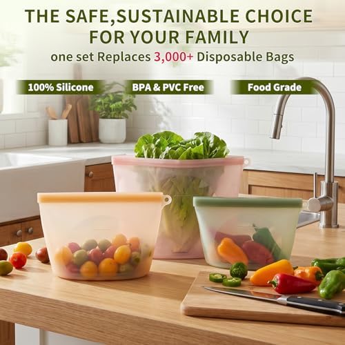 12-Packs Slider Reusable Silicone Food Storage Bags, 100% Silicone