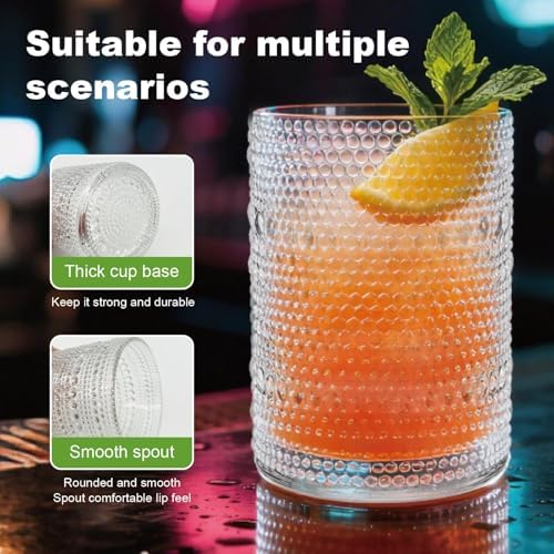Hobnail Drinking Glasses Set of 8,Includes 12 oz beer glasses and
