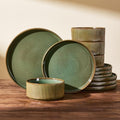 Dinnerware Set for 4, Reactive Glaze Plates and Bowls Sets