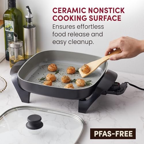 Elite Gourmet 12" CeralastTM PFAS-Free Ceramic Electric Skillet, 1200W