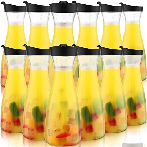 Xinnun 12 Pcs Plastic Carafe with Flip Top Lid, Clear, 20 oz