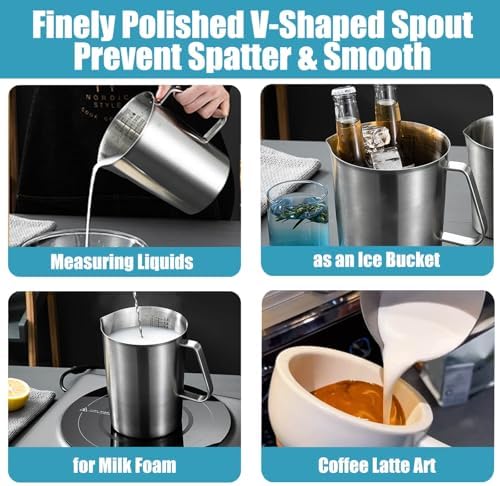 Stainless Steel Pitcher with Lid & Handle, 70 oz/2000+ ml