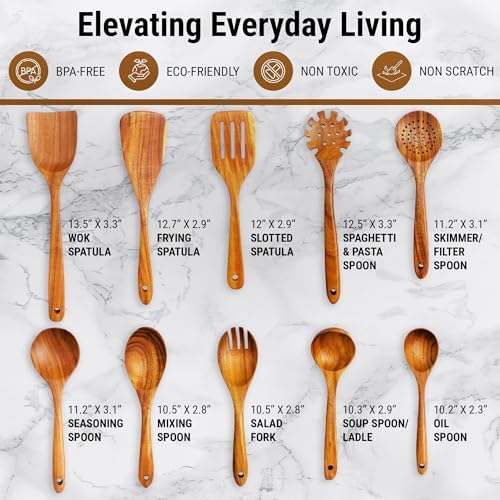 DADU BADU Teak Wooden Utensil Set, 10-Piece