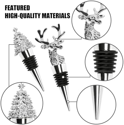 2Pack Christmas Wine Stopper, Elk & Christmas Tree Shape Decorative