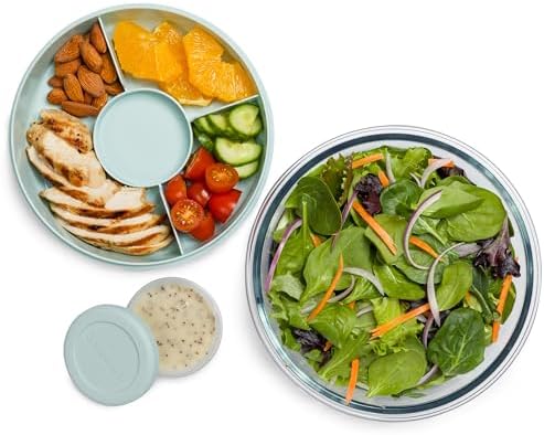 SnapLock Glass Food Storage Salad Container with Divided Upper Tray