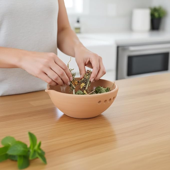 Garlic Grater Bowl 7-hole 2-in-1Kitchen Spanish Handheld Herb Stripper Ceramic - Image 4