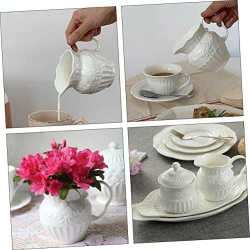 1 Set 2pcs Ceramic Milk Jug Glass Terrarium with Lid Glass Sugar Bowl