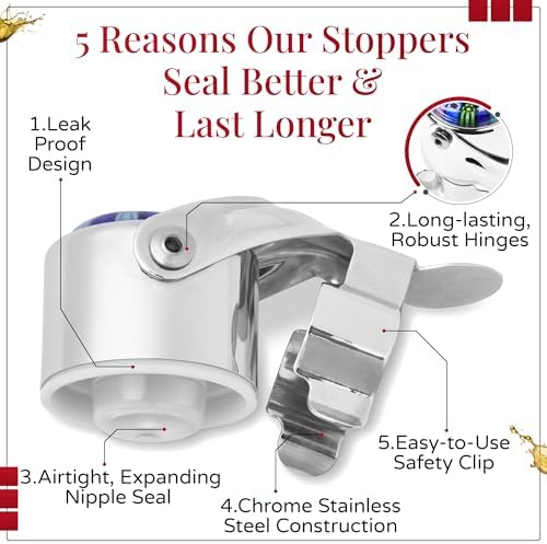 Wine Stopper & Champagne Stopper All In One - Patented Seal, Preserves