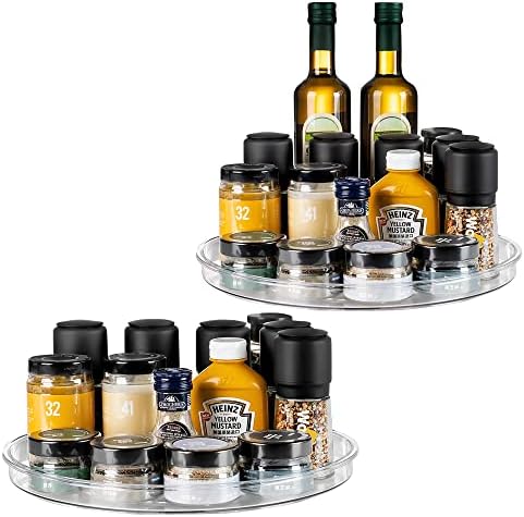 vacane Large 13" Lazy Susan Cabinet Organizer, Non-Skid Lazy Susan Turntable Clear Lazy Susan Tray Storage Containers for Pantry, Kitchen, Countertop, Bathroom-2 Pack