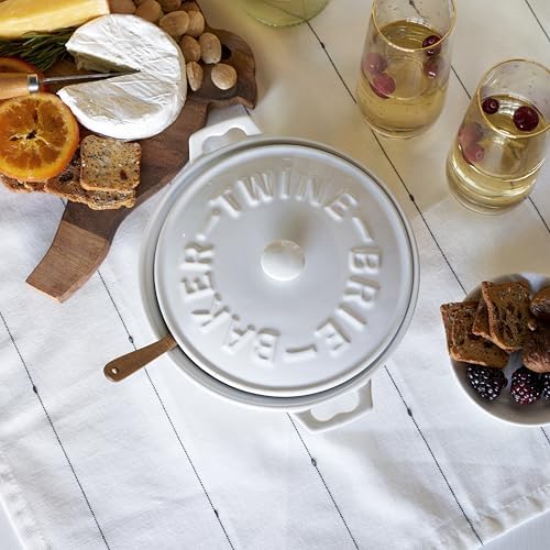 Twine Ceramic Brie Baker with Acacia Wood Spreader, Brie Baking Dish