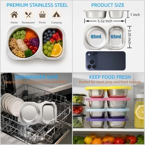 Snack Containers with Lids,5oz Stainless Steel Snack