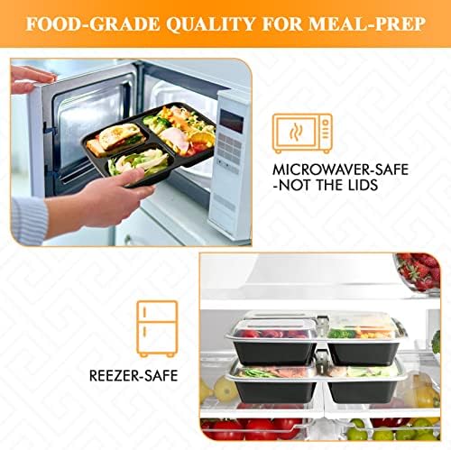 MUCHII 32 oz 3 Compartment Meal Prep Containers, 20 Count To Go Bowls