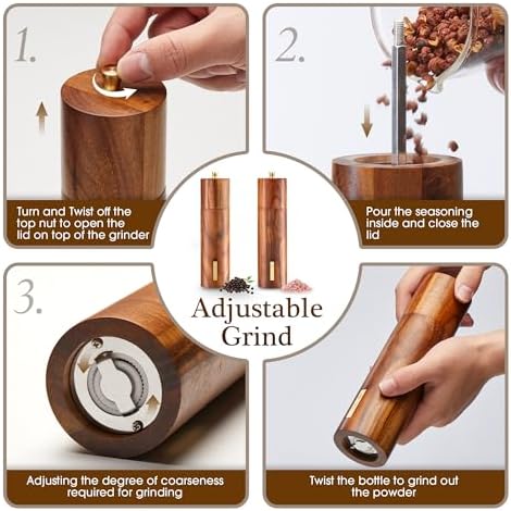 Acacia Wood Salt and Pepper Grinder Set, 2 Pack