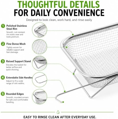 Expandable Over-the-Sink Strainer Basket, Stainless Steel in Four