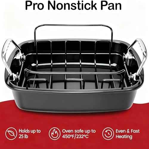 25 lb Nonstick Turkey Roasting Pan with w/Rack, 17.3 in, Box Included