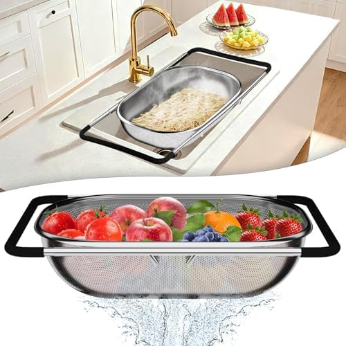 Over the Sink Colander, Expandable Strainers and Colanders with Fine