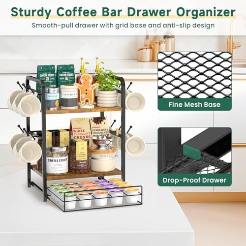 EsLuker.ly Coffee Bar Organizer Station Shelf Mug Holder for