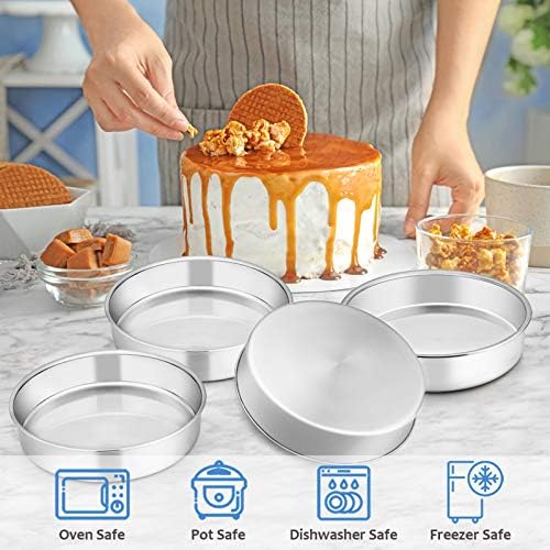 E-far 8 Inch Cake Pan Set of 4, Stainless Steel Round Layer Cake
