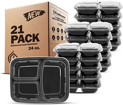 Freshware Meal Prep Containers 21 Count (Pack of 1), 3 Compartment